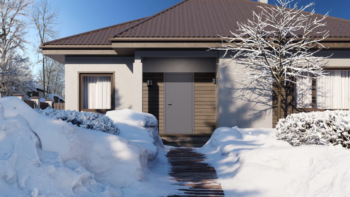 Уличная входная дверь Snegir PRO в экстерьере